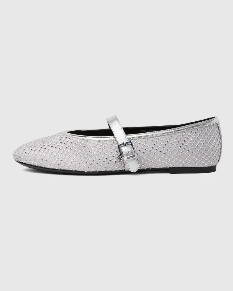 Karl Lagerfeld Mary Janes Aus Mesh Mit Schmucksteinen, Damen, Silver, Größe Silver
