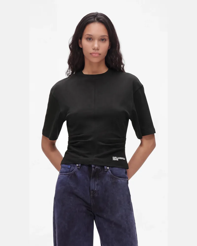 Karl Lagerfeld T-shirt Mit Weiten, Gerafften Ärmeln, Female, Schwarz, Size Black