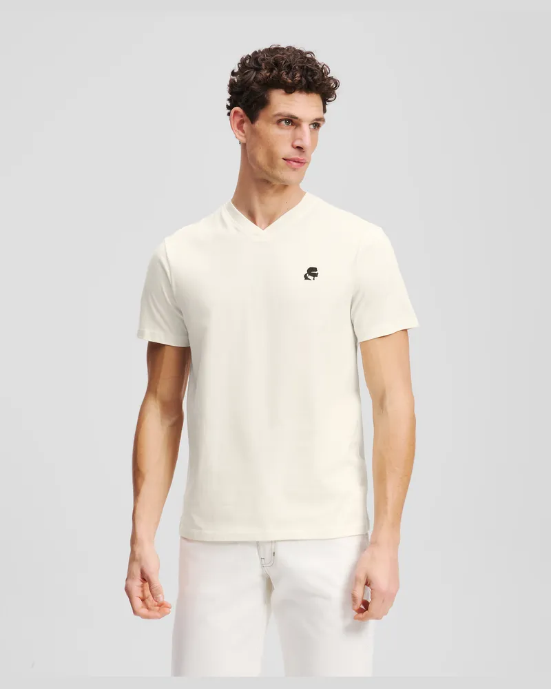 Karl Lagerfeld Kameo T-shirt Mit V-ausschnitt, Mann, Cannoli Creme, Größe Cannoli