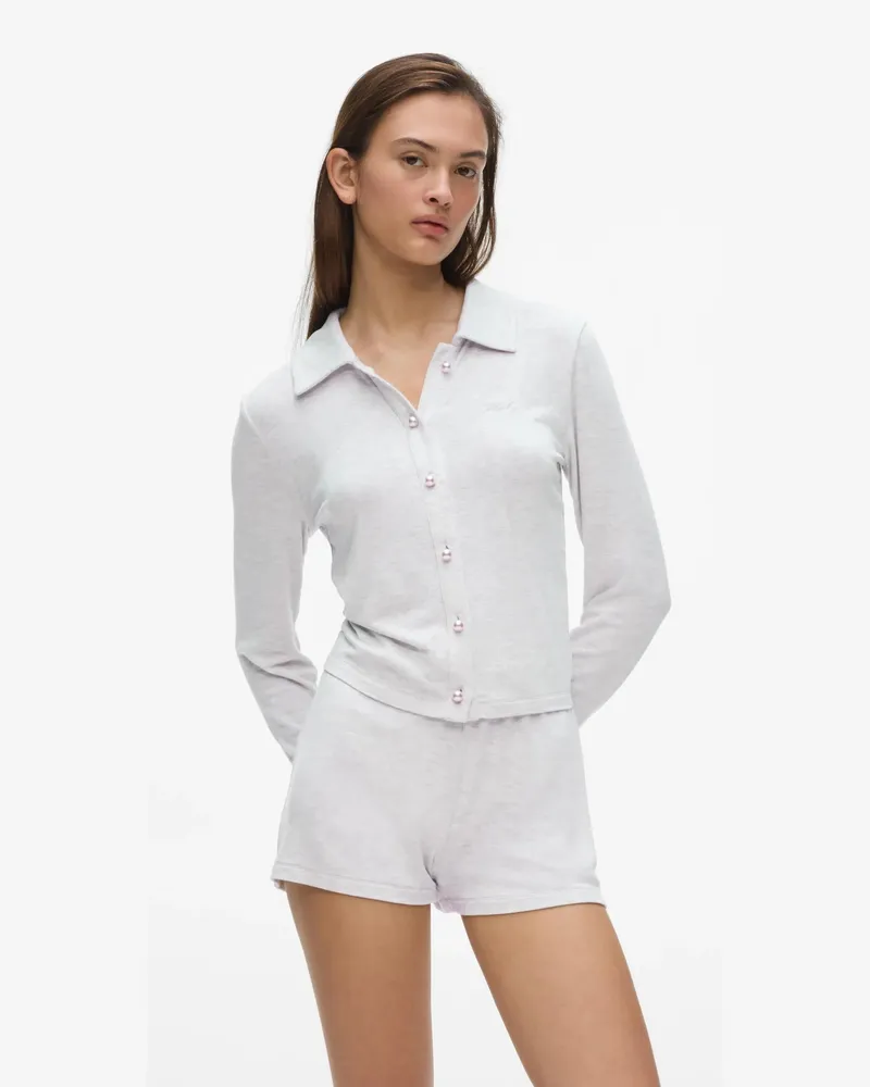 Karl Lagerfeld Loungewear-strickjacke Mit Perlen, Damen, Hellgrau Mel, Größe Hellgrau