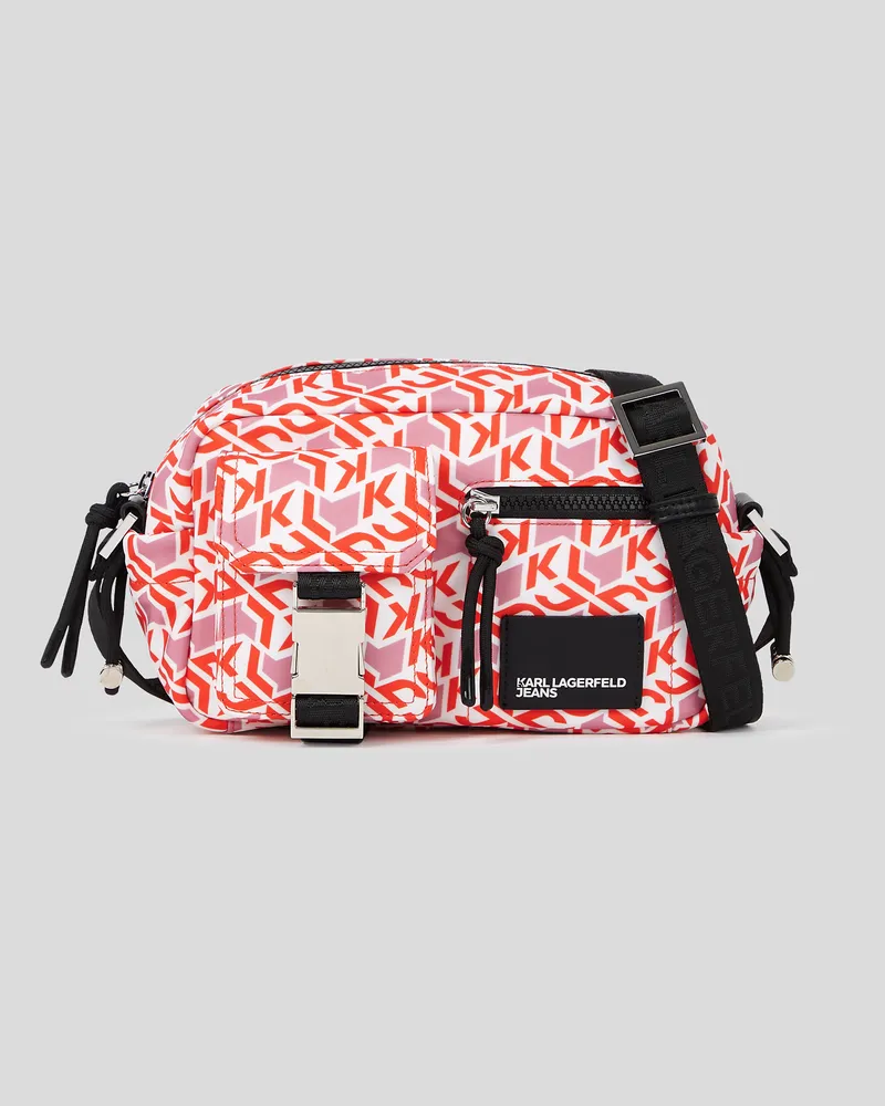 Karl Lagerfeld Monogramm-umhängetasche Aus Nylon Im Utility-stil, Frau, Roter All-Over-Monogramm-Druck, Größe Roter