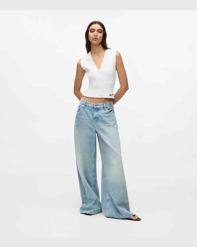 Karl Lagerfeld Jeans Mit Niedrigem Bund, Weitem Bein Und Einsätzen, Damen, Gewaschenes Hellblau, Größe Gewaschenes