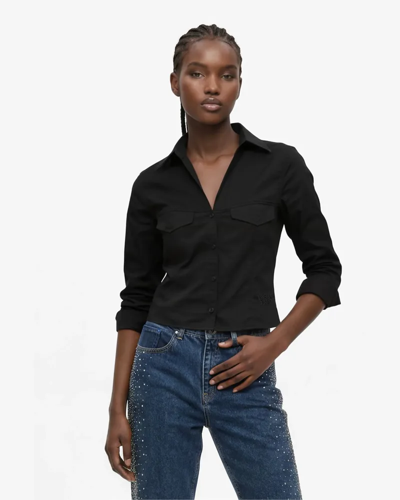 Karl Lagerfeld Enganliegende Bluse Mit V-ausschnitt, Damen, Schwarz, Größe Schwarz