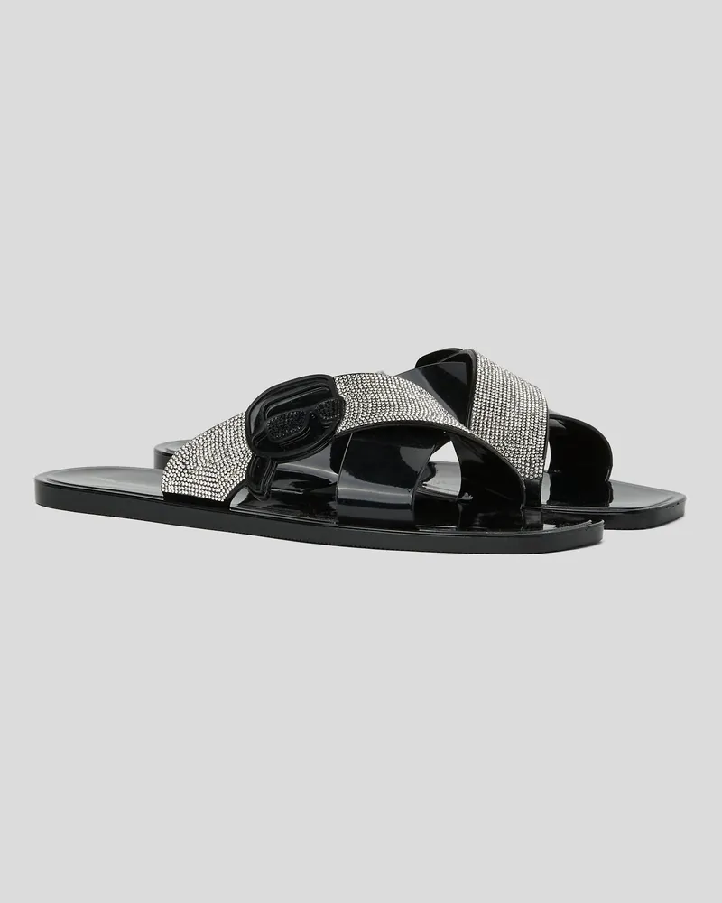 Karl Lagerfeld Ikon Nft Jelly-strass-slippers, Damen, Schwarz/silber, Größe Schwarz