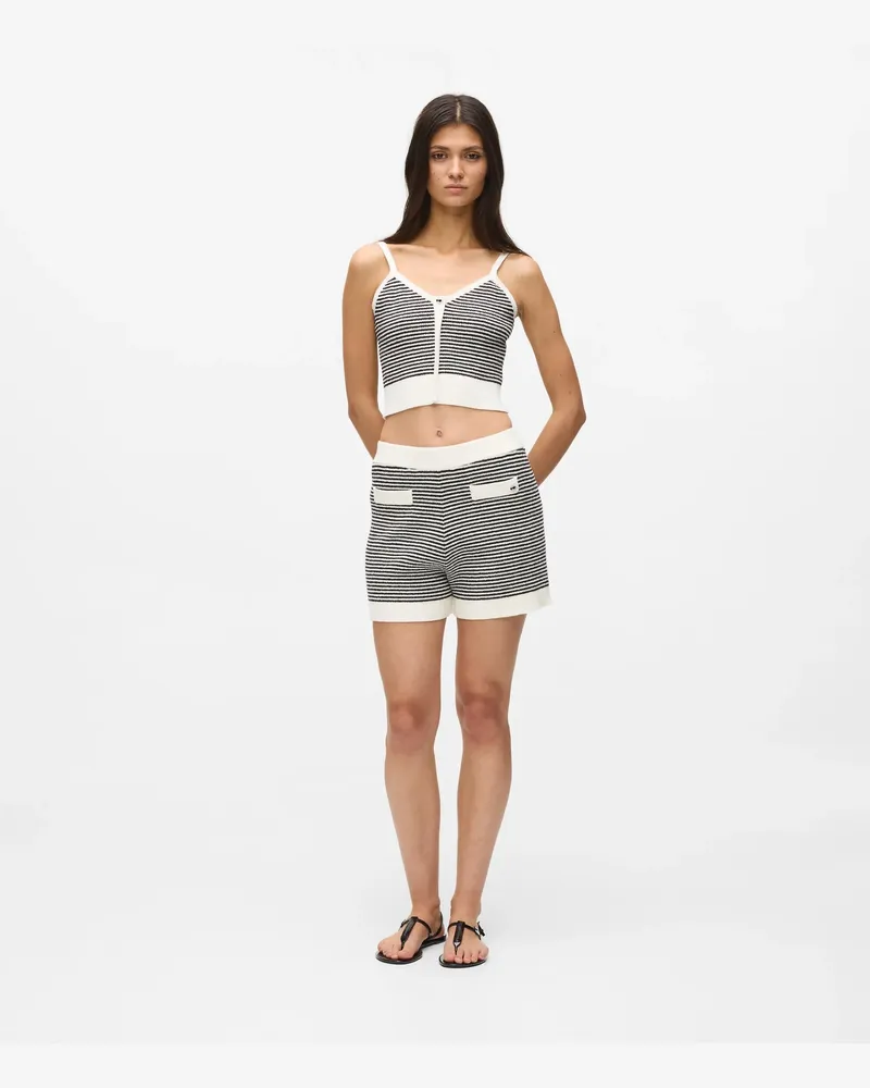 Karl Lagerfeld Ikon Gestreifte Strick-shorts, Damen, Kleiner Streifen Schwarz-weiß, Größe Kleiner