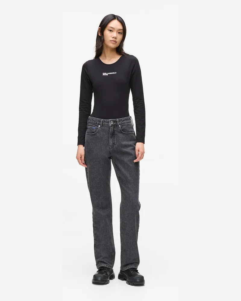 Karl Lagerfeld Hoch Geschnittene Jeans Mit Geradem Bein, Damen, Steinschwarz, Größe Steinschwarz