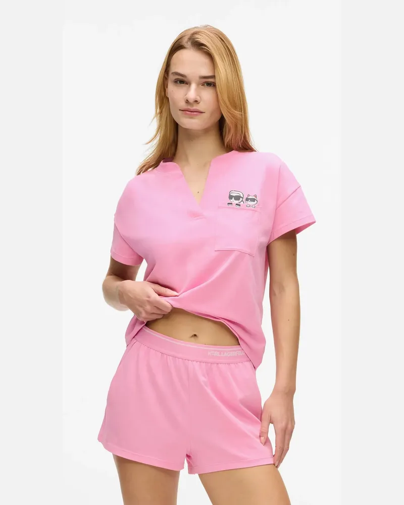 Karl Lagerfeld Ikon Kurzes Pyjama-set, Damen, Begonie Rosa, Größe Begonie