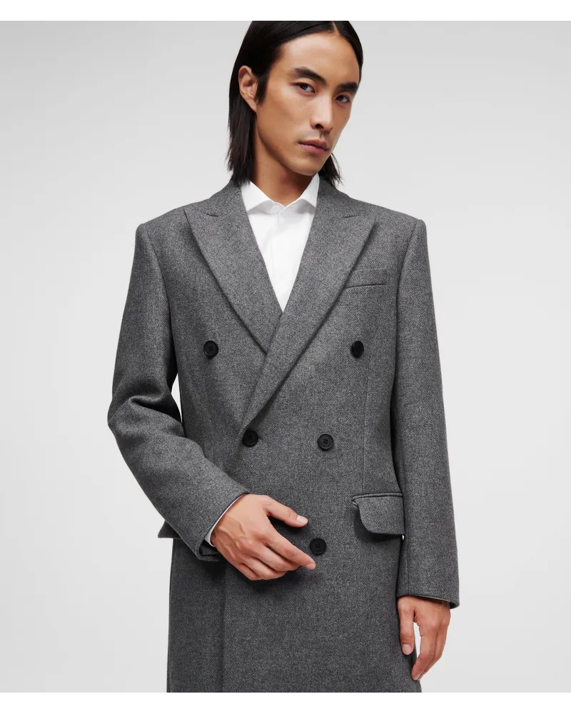 Karl Lagerfeld Zweireihiger Mantel Im Couture-stil, Mann, Grau Melang Grau