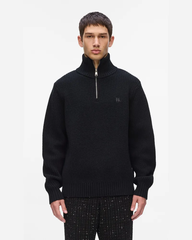 Karl Lagerfeld Pullover Mit Halblangem Reißverschluss Am Rollkragen, Herren, Schwarz, Größe Schwarz
