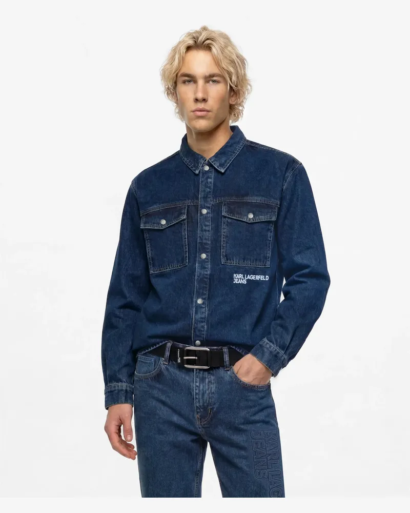 Karl Lagerfeld Denim-overshirt Mit Logo, Male, Visual Washed Blue, Size Blue