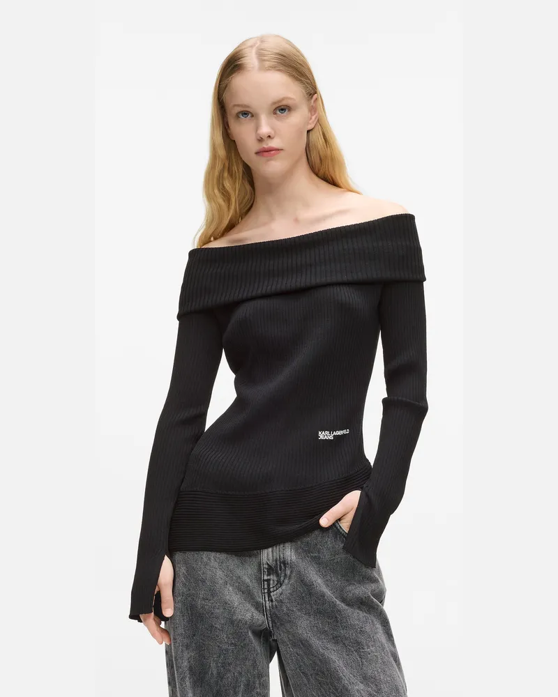 Karl Lagerfeld Schulterfreies Stricktop, Damen, Schwarz, Größe Schwarz