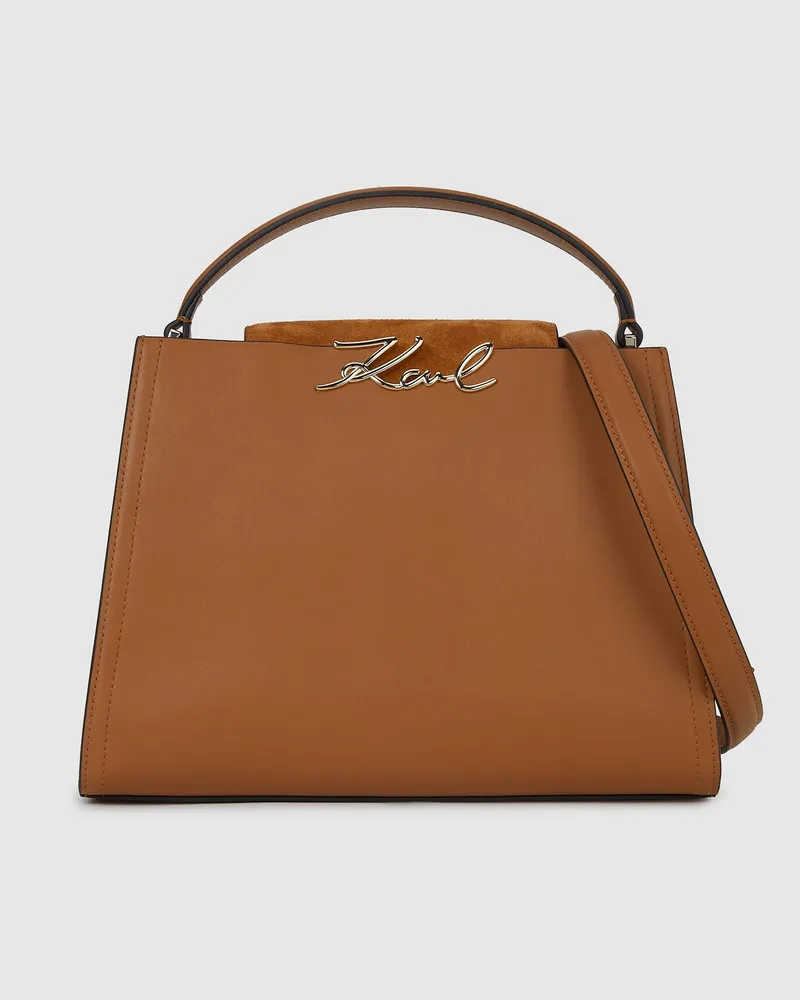 Karl Lagerfeld K/signature Handtasche Mit Wildlederakzenten Und Griff, Damen, Dunkles Tan, Größe Dunkles