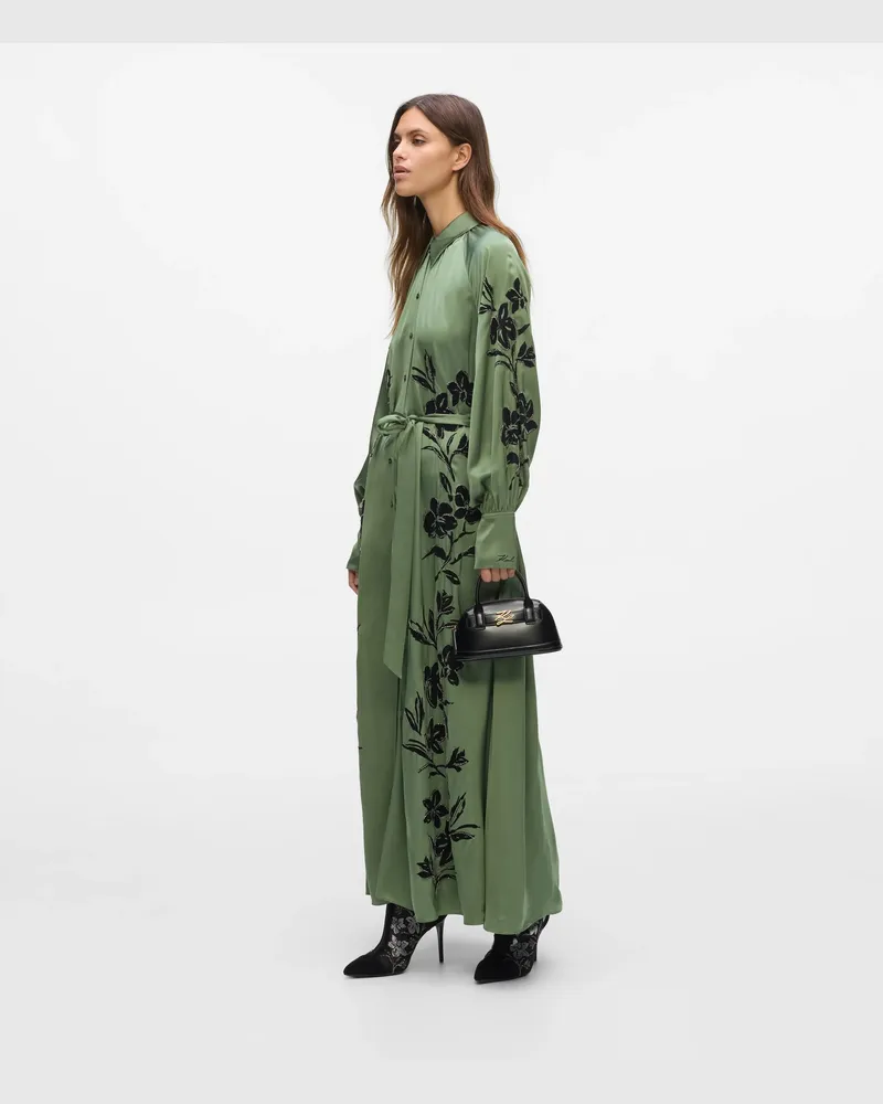 Karl Lagerfeld Satin-hemdkleid Mit Orchideenmuster, Female, Heckengrün, Size Green