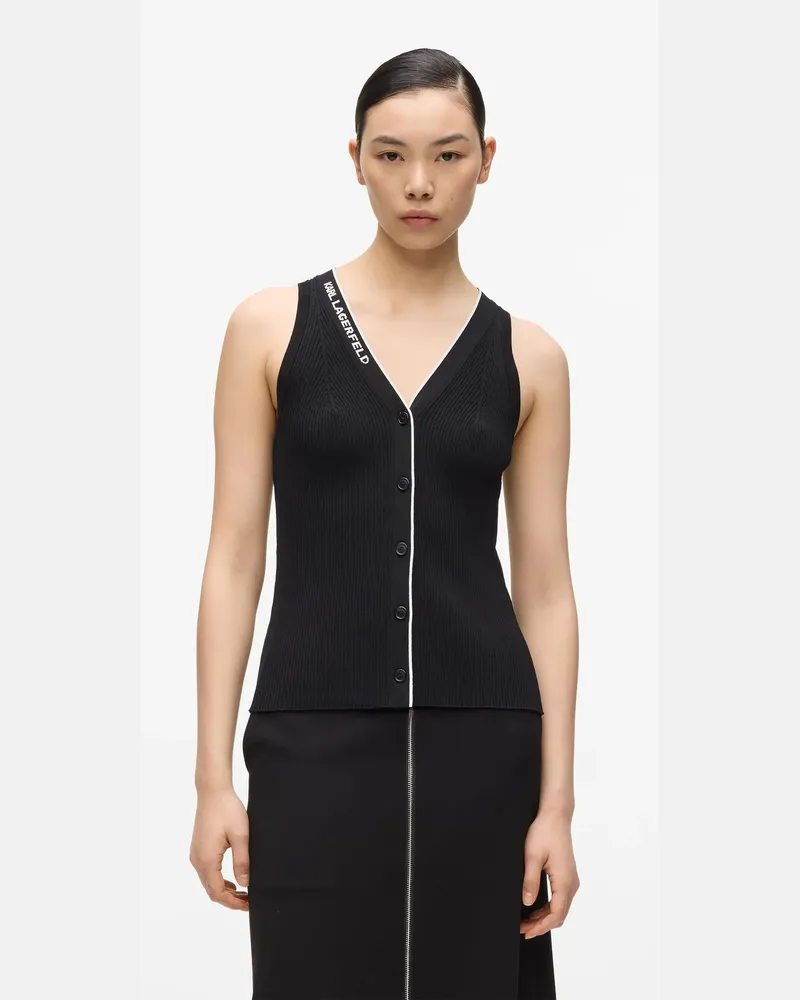 Karl Lagerfeld Stricktop Mit Logo Und V-ausschnitt, Damen, Schwarz/weiss, Größe Schwarz