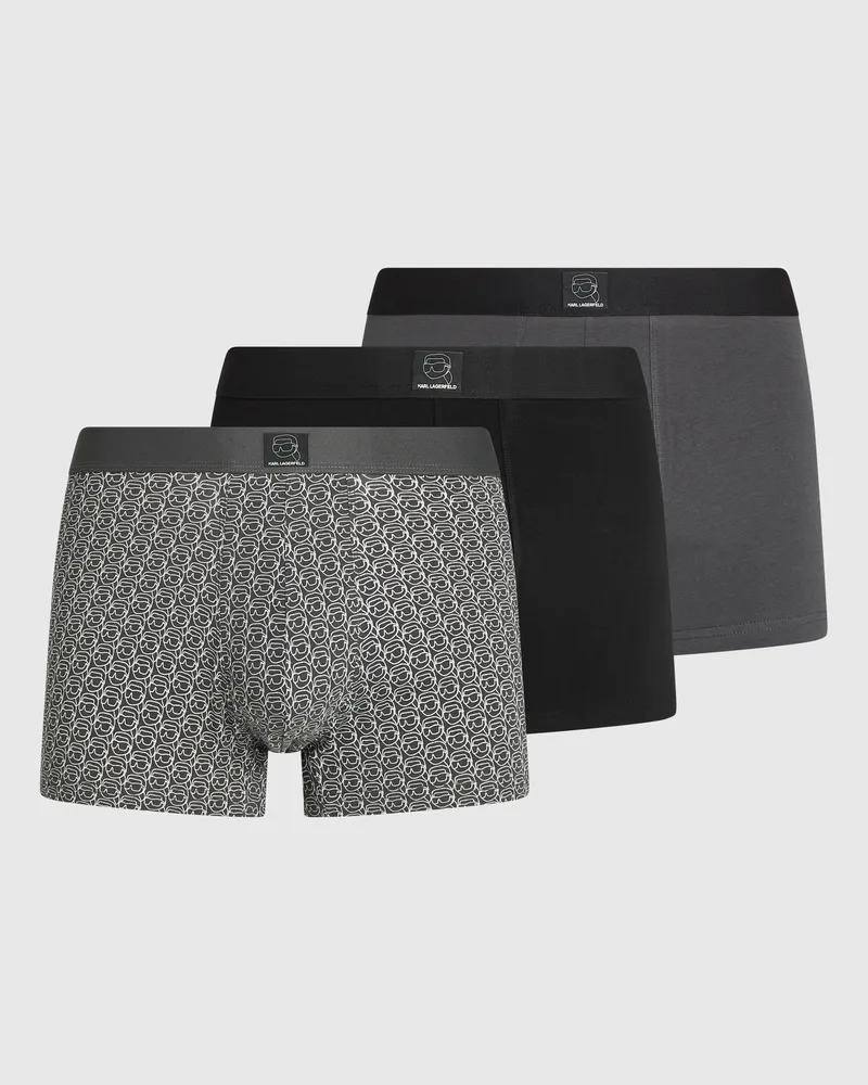 Karl Lagerfeld Boxershorts Mit Ikon-aufnäher - 3er-pack, Herren, Ikon Allover-print – Dunkler Schatten – Schwarz, Größe Ikon
