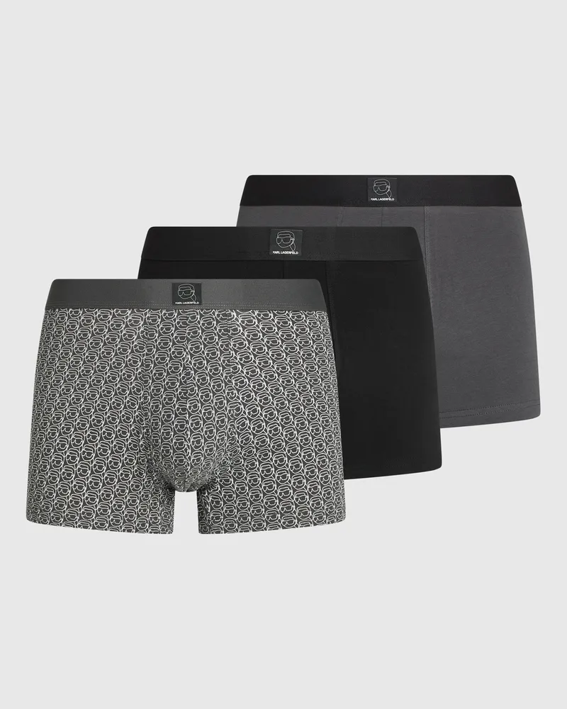 Karl Lagerfeld Boxershorts Mit Ikon-aufnäher - 3er-pack, Herren, Ikon Allover-print – Dunkler Schatten – Schwarz, Größe Ikon