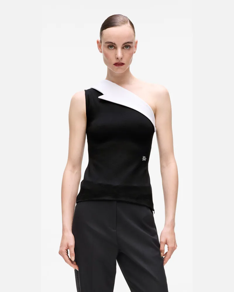 Karl Lagerfeld Karl Dna Oberteil Mit Asymmetrischem Revers, Damen, Schwarz, Größe Schwarz