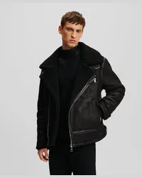 Karl Lagerfeld Bikerjacke aus Kunstwildleder und Lammfellimitat, Mann, Schwarz Schwarz