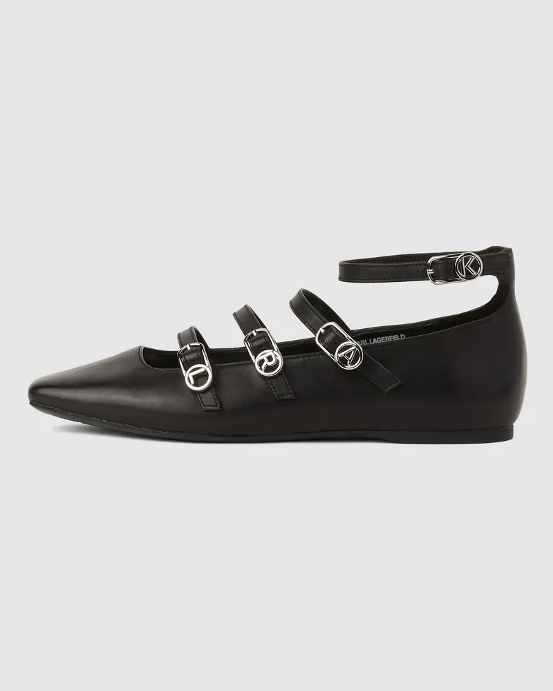 Karl Lagerfeld Konnie Flache Schuhe Mit Vier Riemchen, Damen, Schwarz/silber, Größe Schwarz