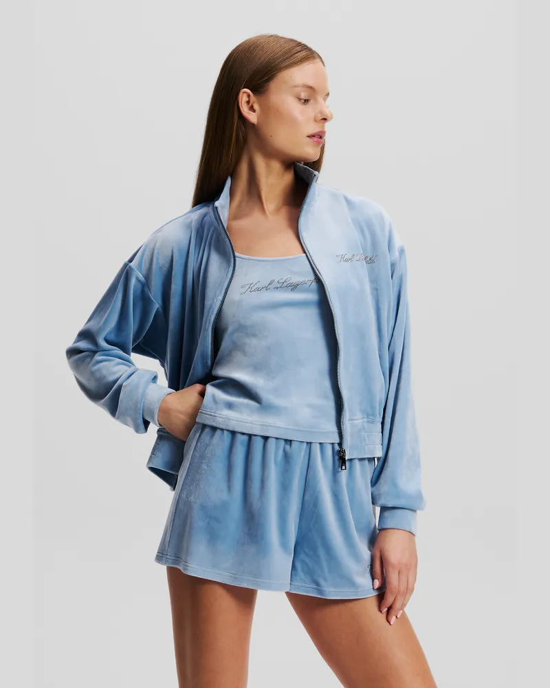 Karl Lagerfeld Hotel karl Velours-sweatshirt Mit Reissverschluss, Frau, Weiches Chambray, Größe Weiches