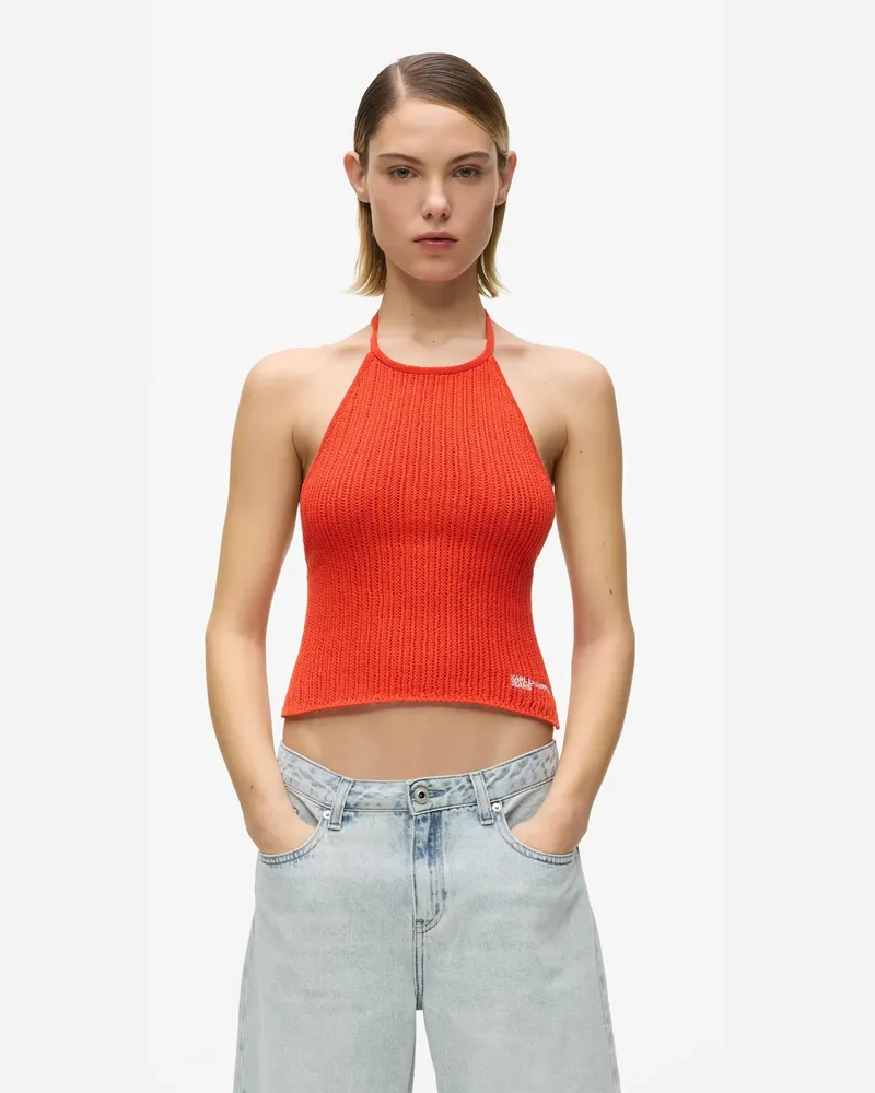 Karl Lagerfeld Gestricktes Halterneck-top, Damen, Schwarze Streifen, Größe Schwarze