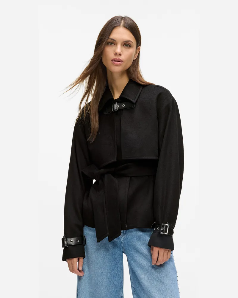 Karl Lagerfeld Kurzer Mantel Aus Wollmischgewebe, Damen, Schwarz, Größe Schwarz
