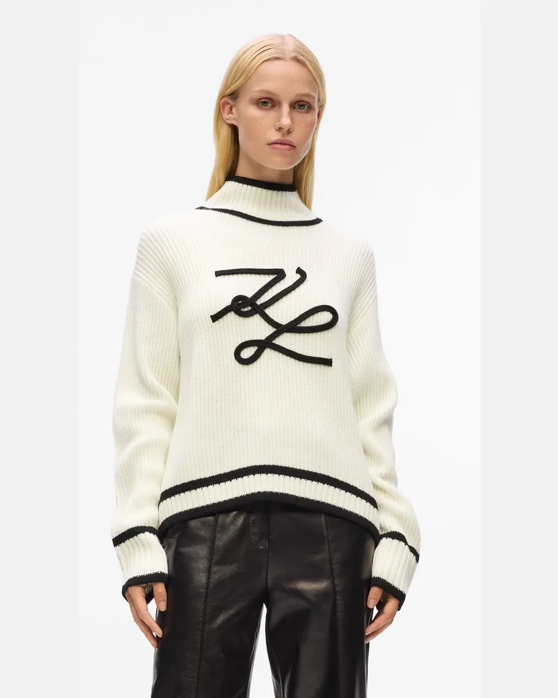 Karl Lagerfeld Rollkragenpullover Mit Karl-autogramm, Damen, Weiss, Größe Weiss