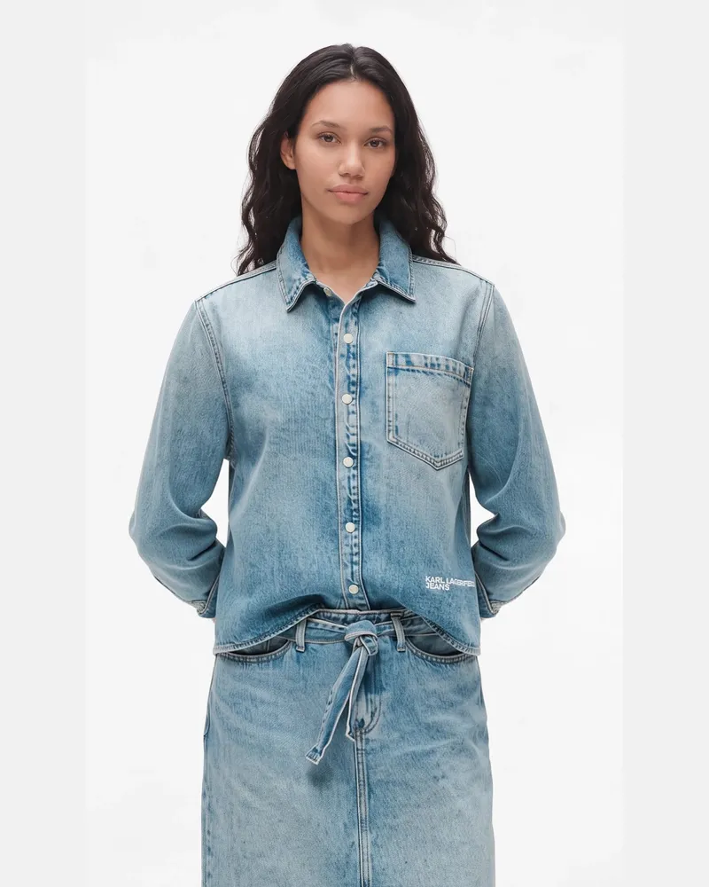 Karl Lagerfeld Kastenförmiges Jeans-überhemd, Female, Sanft Getöntes Blau, Size Blue