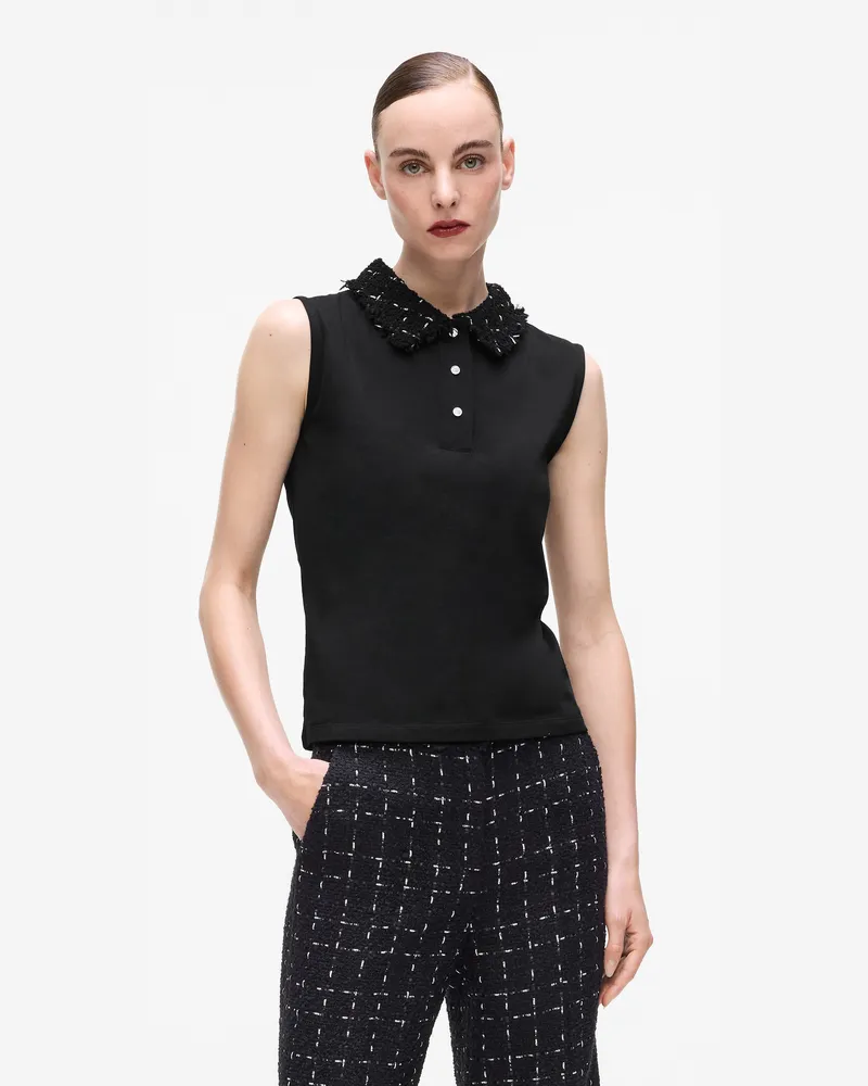 Karl Lagerfeld Poloshirt Mit Bouclé-details, Damen, Schwarz, Größe Schwarz
