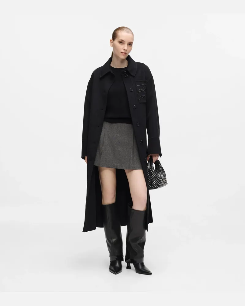 Karl Lagerfeld Langer Mantel Aus Wollmischung Mit Gürtel, Damen, Schwarz, Größe Schwarz