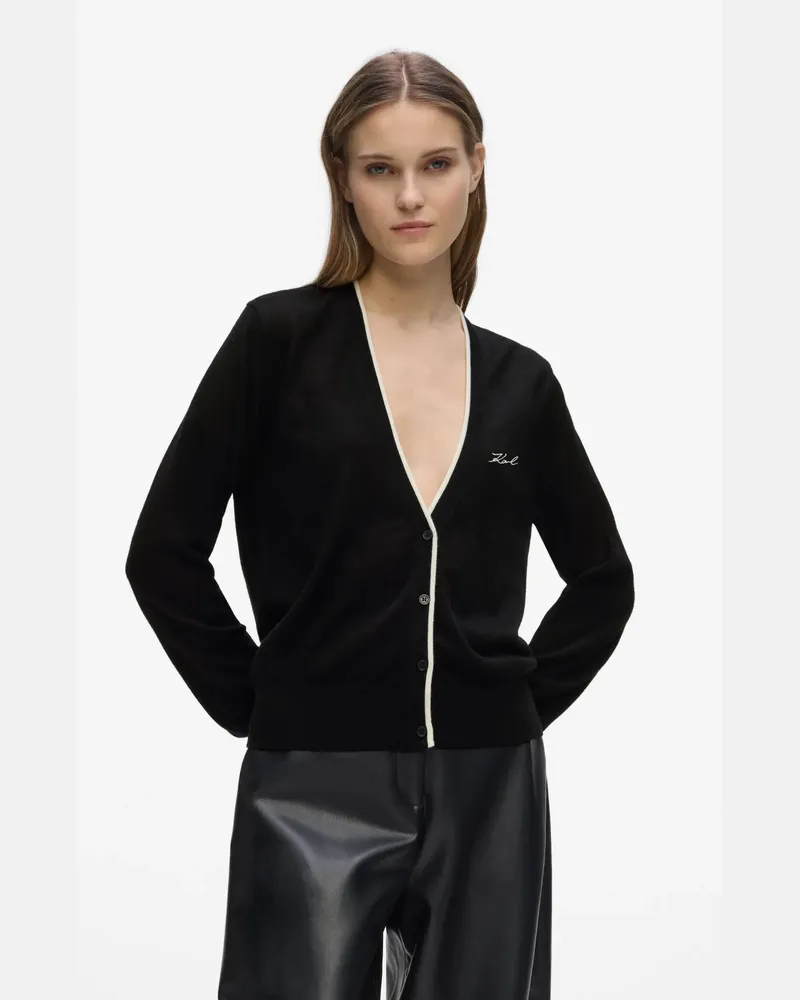 Karl Lagerfeld Strickjacke Aus Merinowolle, Damen, Schwarz, Größe Schwarz