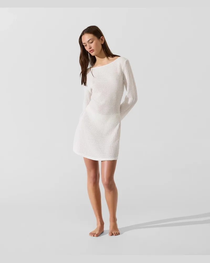 Karl Lagerfeld Mini-strandkleid Mit Struktur Und Perlen, Damen, Cannoli Creme, Größe Cannoli