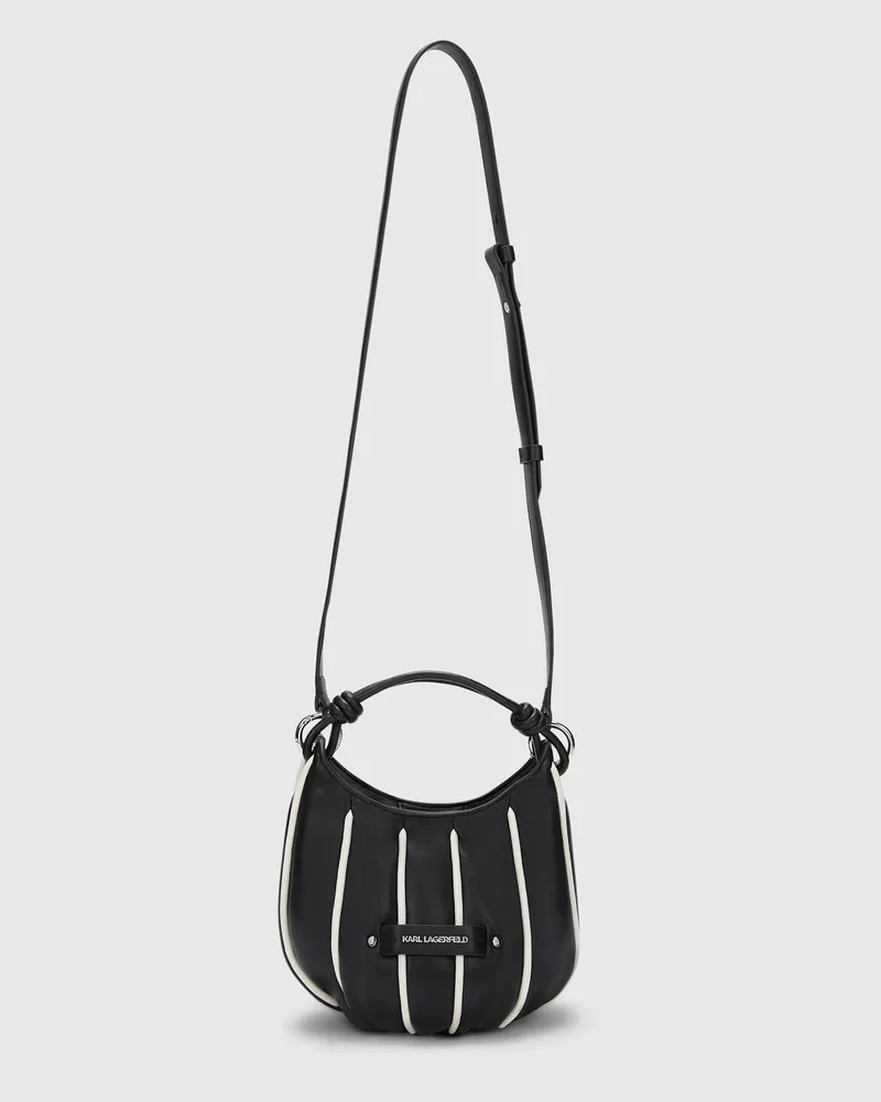 Karl Lagerfeld K/axis Mini-hobo-tasche Mit Kontrastierender Paspelierung, Female, Schwarz/weiss, Size Black