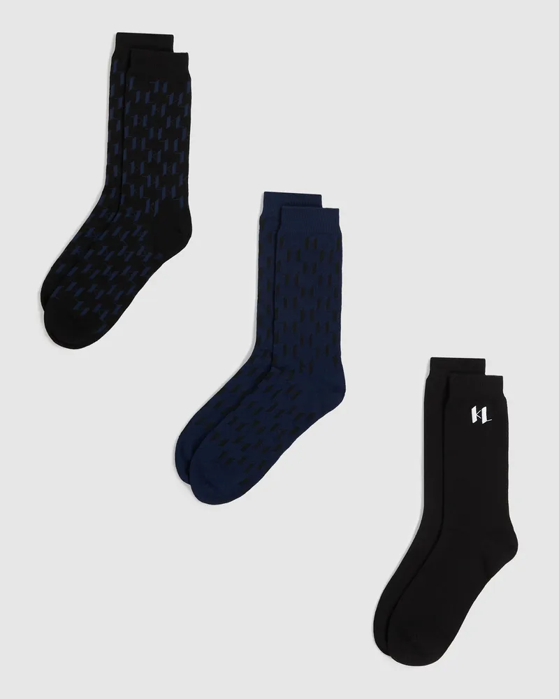 Karl Lagerfeld Monogram-socken – 3er-pack, Herren, Schwarzes Monogramm-blau, Größe Schwarzes