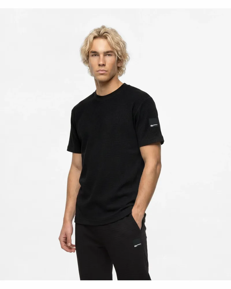 Karl Lagerfeld T-shirt Mit Waffelstruktur Und Box-logo, Herren, Schwarz, Größe Schwarz