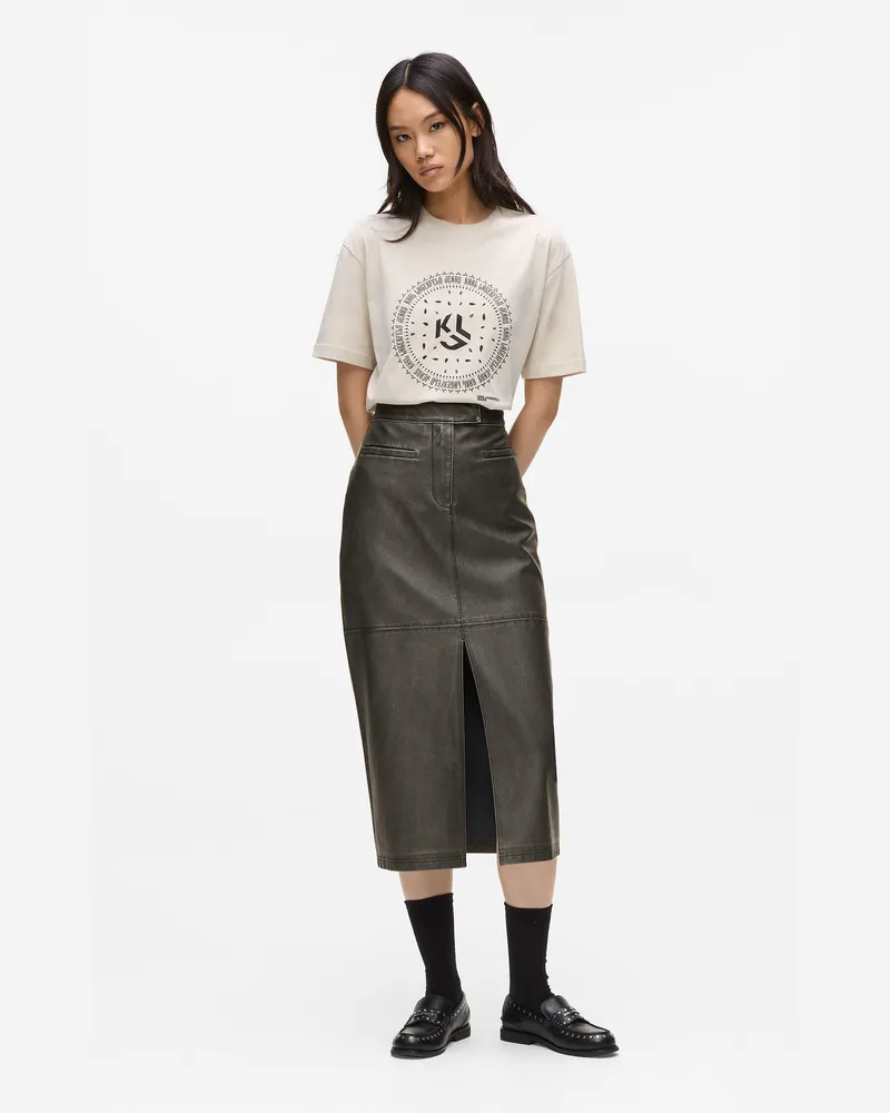 Karl Lagerfeld Kunstlederrock In Midi-länge, Damen, Schwarz, Größe Schwarz
