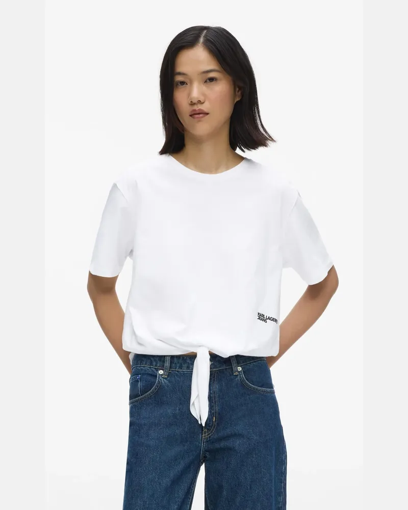 Karl Lagerfeld T-shirt In Normaler Passform Mit Bindeband, Damen, Weiss, Größe Weiss