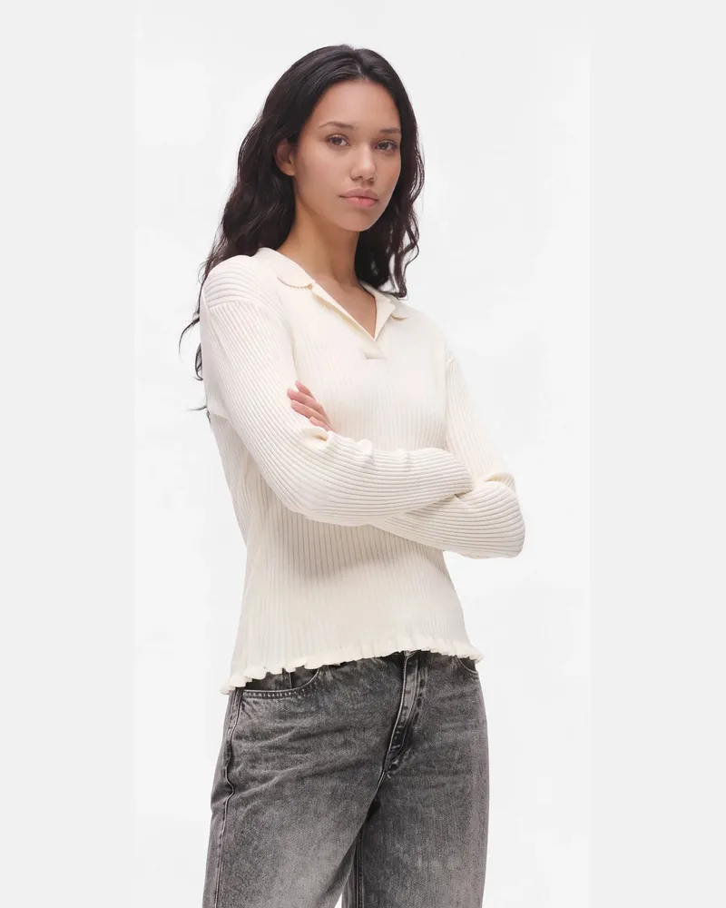 Karl Lagerfeld Polo-top Aus Rippstrick, Female, Reiher, Size White