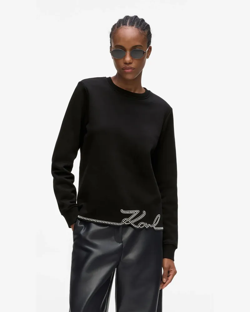 Karl Lagerfeld Sweatshirt Mit Signature Aus Kunstperlen, Damen, Schwarz, Größe Schwarz