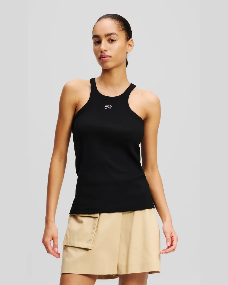 Karl Lagerfeld Tanktop Mit Autogramm, Frau, Schwarz, Größe Schwarz