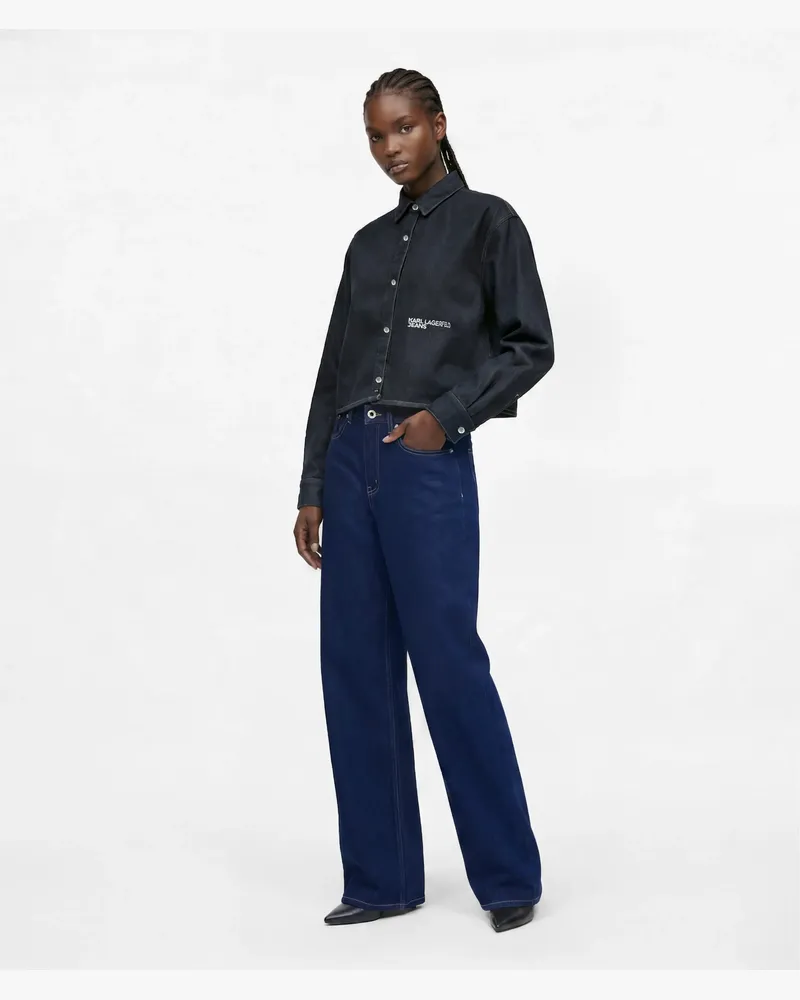 Karl Lagerfeld Glitzernde High-rise-jeans Mit Lockerer Passform, Damen, Rinse Blau, Größe Rinse