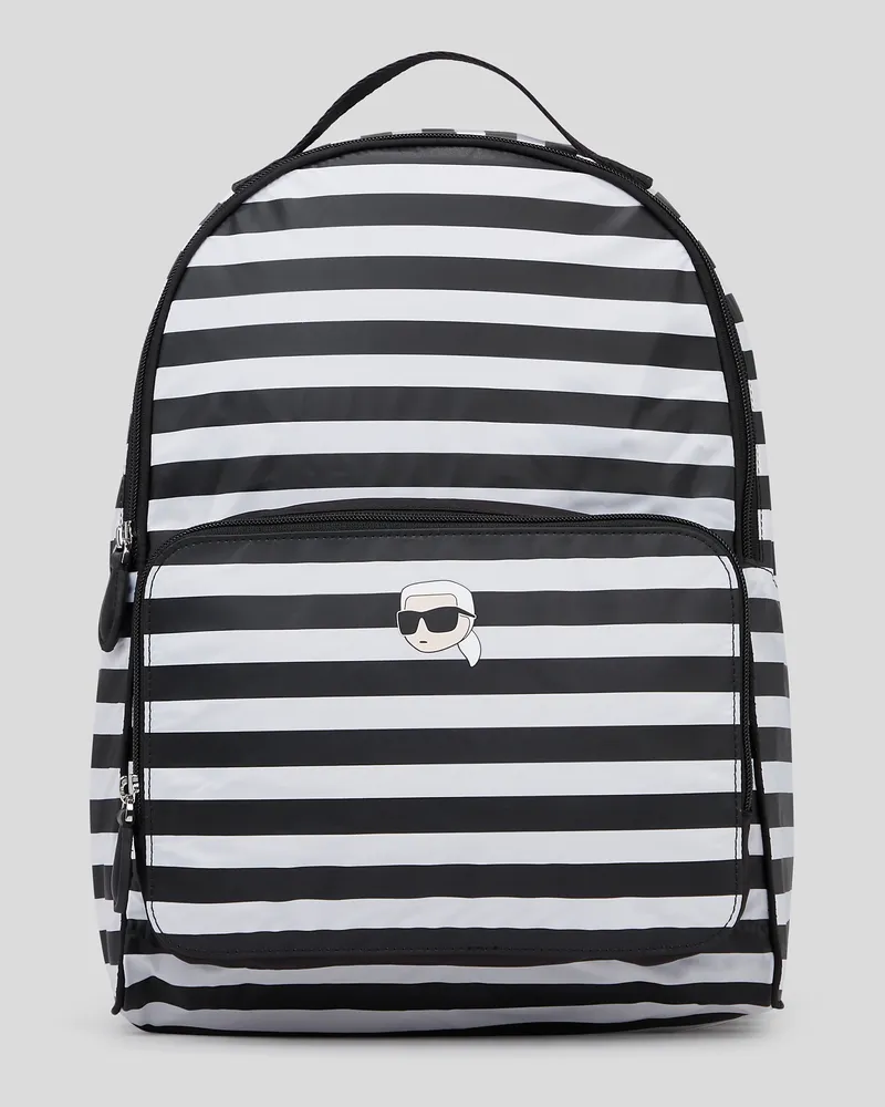 Karl Lagerfeld Ikon verstaubarer Rucksack Aus Nylon, Frau, Kleiner Streifen Schwarz-Weiß, Größe Kleiner