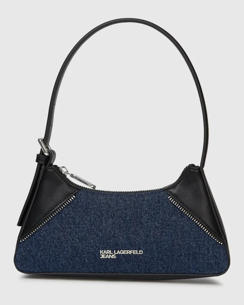 Karl Lagerfeld Rebellische Schultertasche Aus Denim Und Kunstleder, Damen, Verwaschenes Dunkelblau-schwarz, Größe Verwaschenes