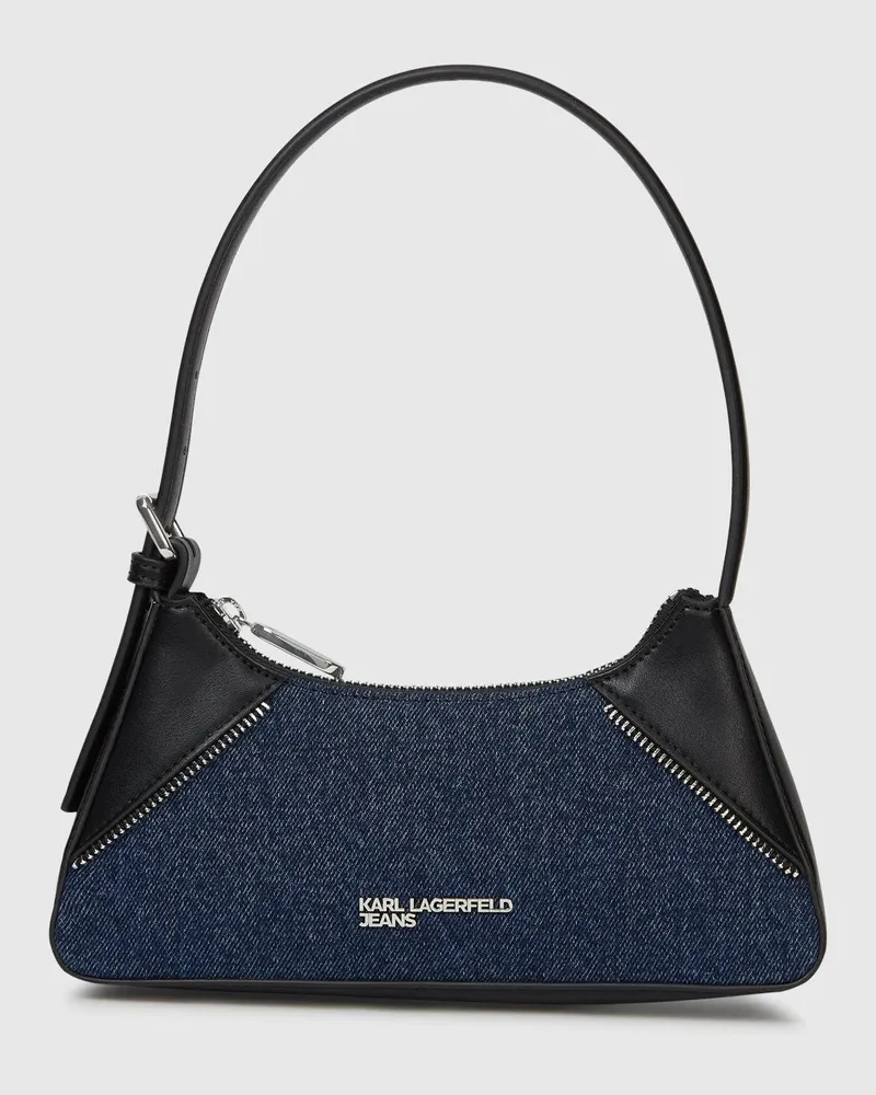 Karl Lagerfeld Rebellische Schultertasche Aus Denim Und Kunstleder, Damen, Verwaschenes Dunkelblau-schwarz, Größe Verwaschenes