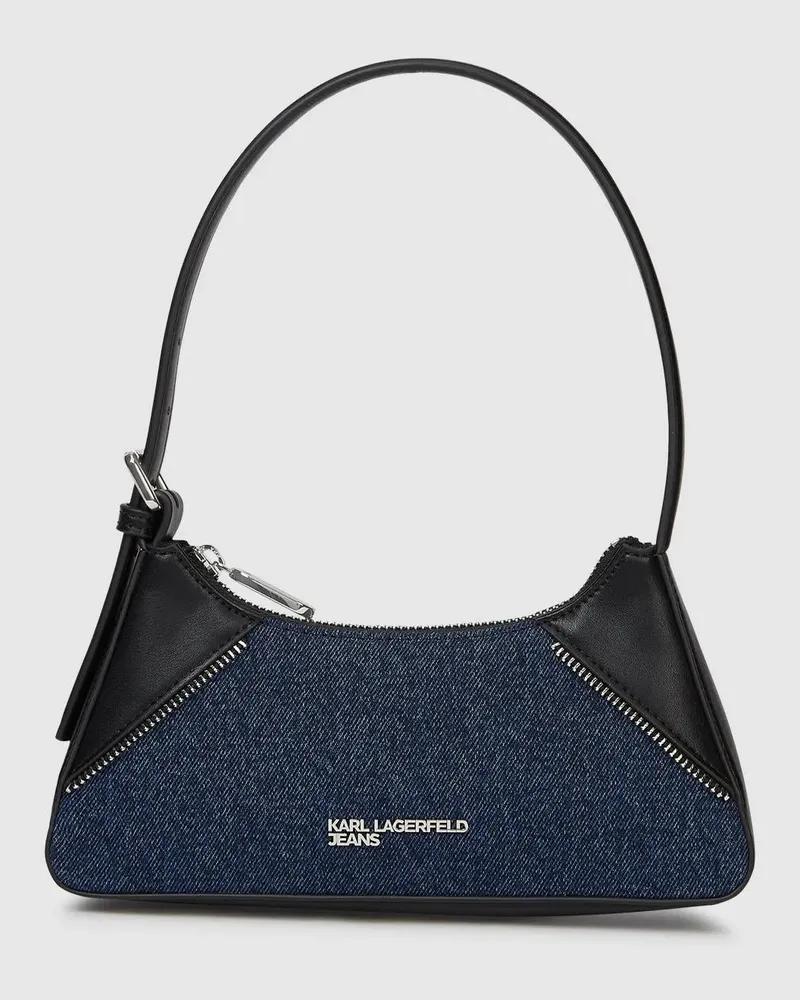 Karl Lagerfeld Rebellische Schultertasche Aus Denim Und Kunstleder, Damen, Verwaschenes Dunkelblau-schwarz, Größe Verwaschenes