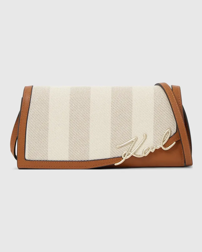 Karl Lagerfeld K/signature Gestreifte Tasche Mit Umschlagklappe, Damen, Natürliches Segeltuch Tan, Größe Natürliches