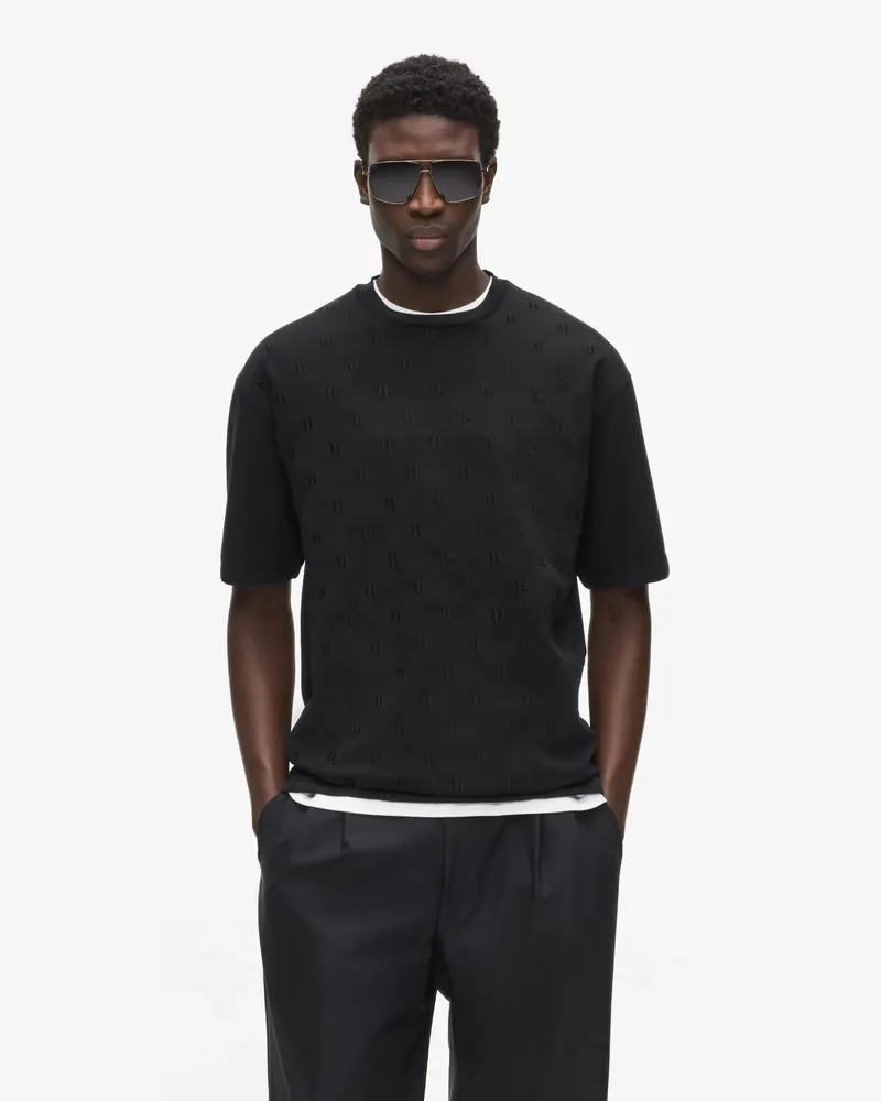 Karl Lagerfeld Kurzarmpullover Mit Monogramm, Herren, Schwarz, Größe Schwarz