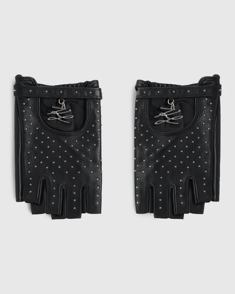 Karl Lagerfeld K/autograph Fingerlose Handschuhe Mit Nieten, Damen, Schwarz, Größe Schwarz