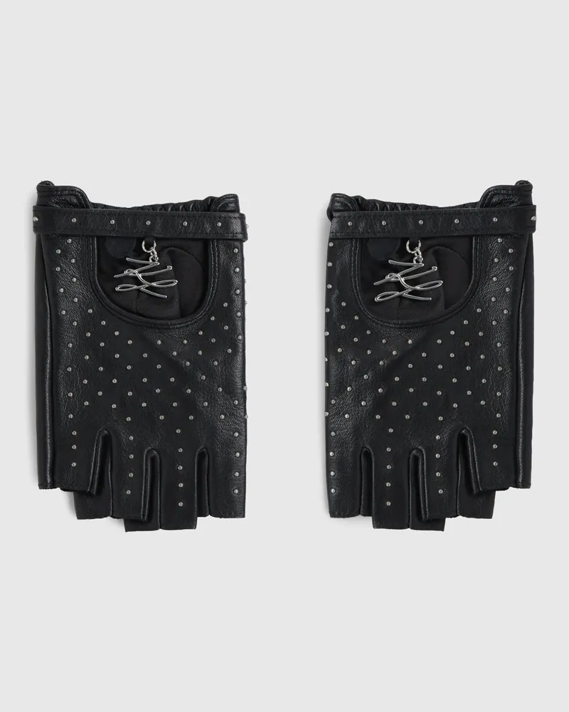 Karl Lagerfeld K/autograph Fingerlose Handschuhe Mit Nieten, Damen, Schwarz, Größe Schwarz