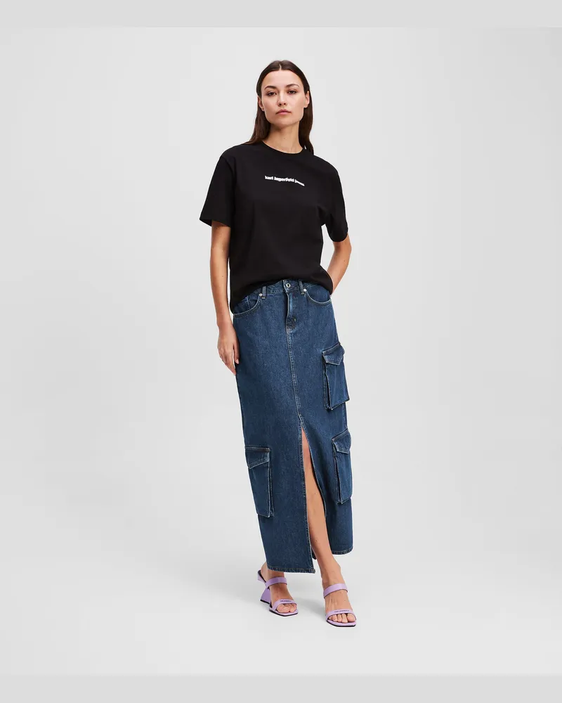 Karl Lagerfeld Maxirock Aus Denim Im Utility-stil, Frau, Washed Dark Blue, Größe Washed